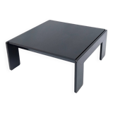 Square black lacquered wood coffee table design 1980