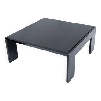 Table basse carrée bois laqué noir design 1980