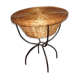 Rattan basket, wicker on foot tripod metal