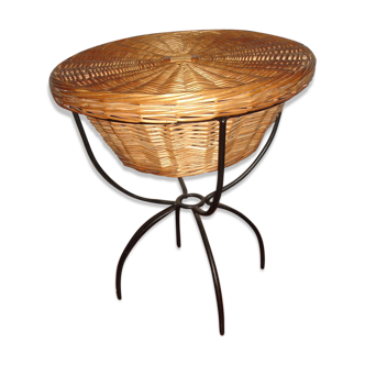 Rattan basket, wicker on foot tripod metal