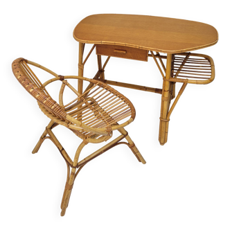 Rattan desk and chair