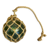 Old Fishing Floater Marine Glass + Vintage Net Rope #D6
