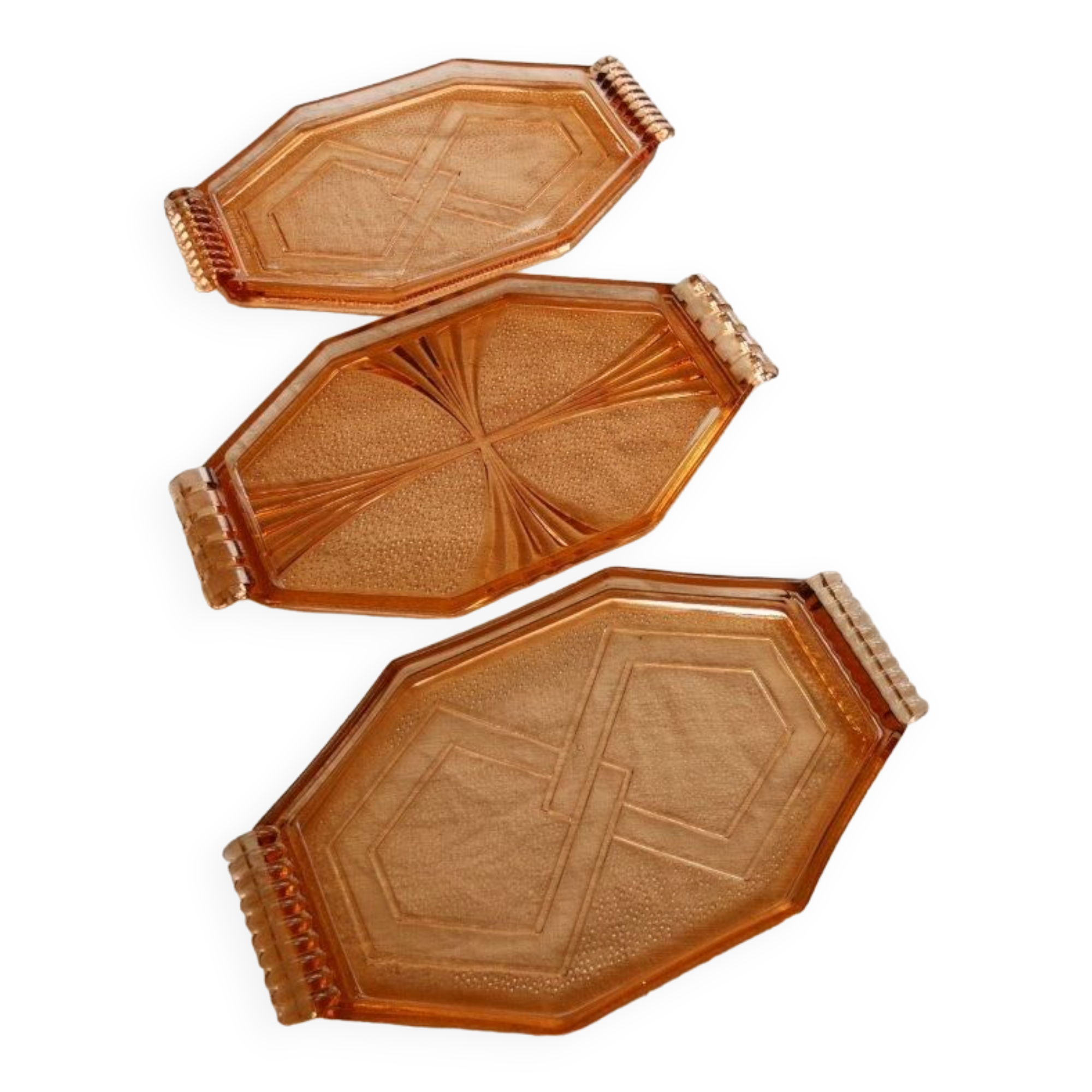 Lot de 3 plateaux en verre orange
