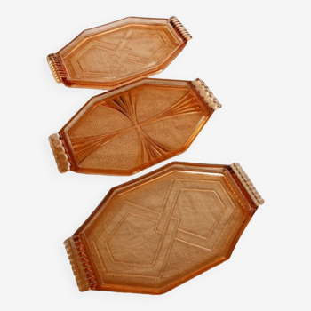 Lot de 3 plateaux en verre orange