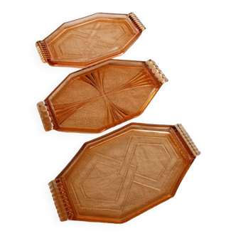 Set of 3 orange glass trays