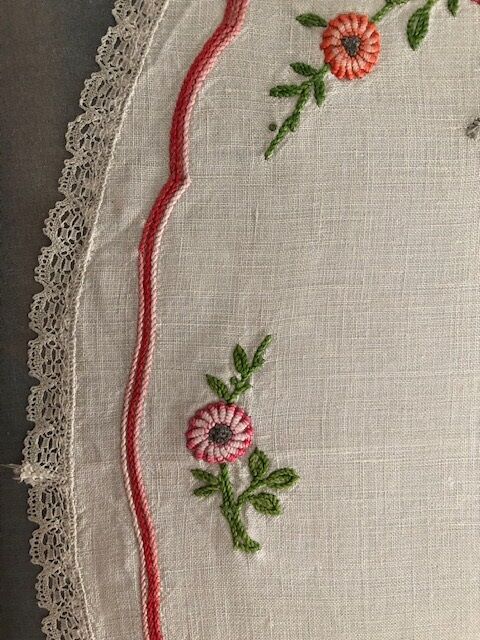 old oval placemat embroidered hand