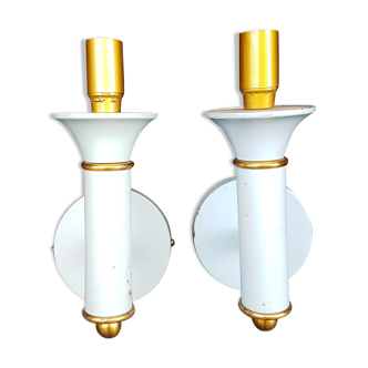 Pair of metal and brass sconces, 1940s