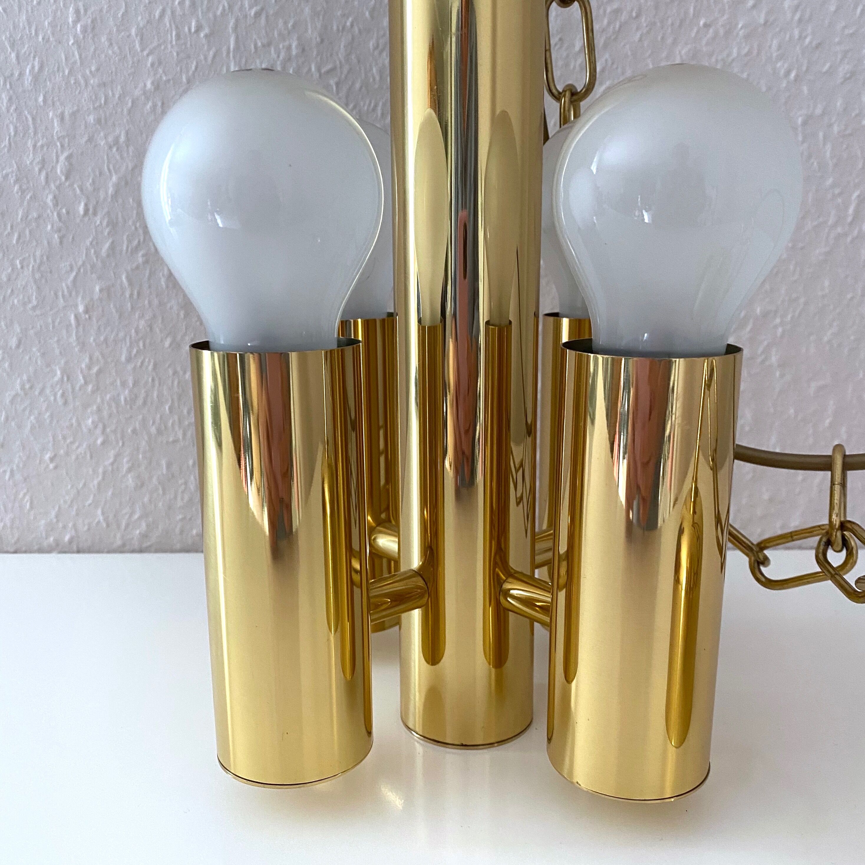 Hanging lamp wkr leuchten, brass chandelier, vintage interior.