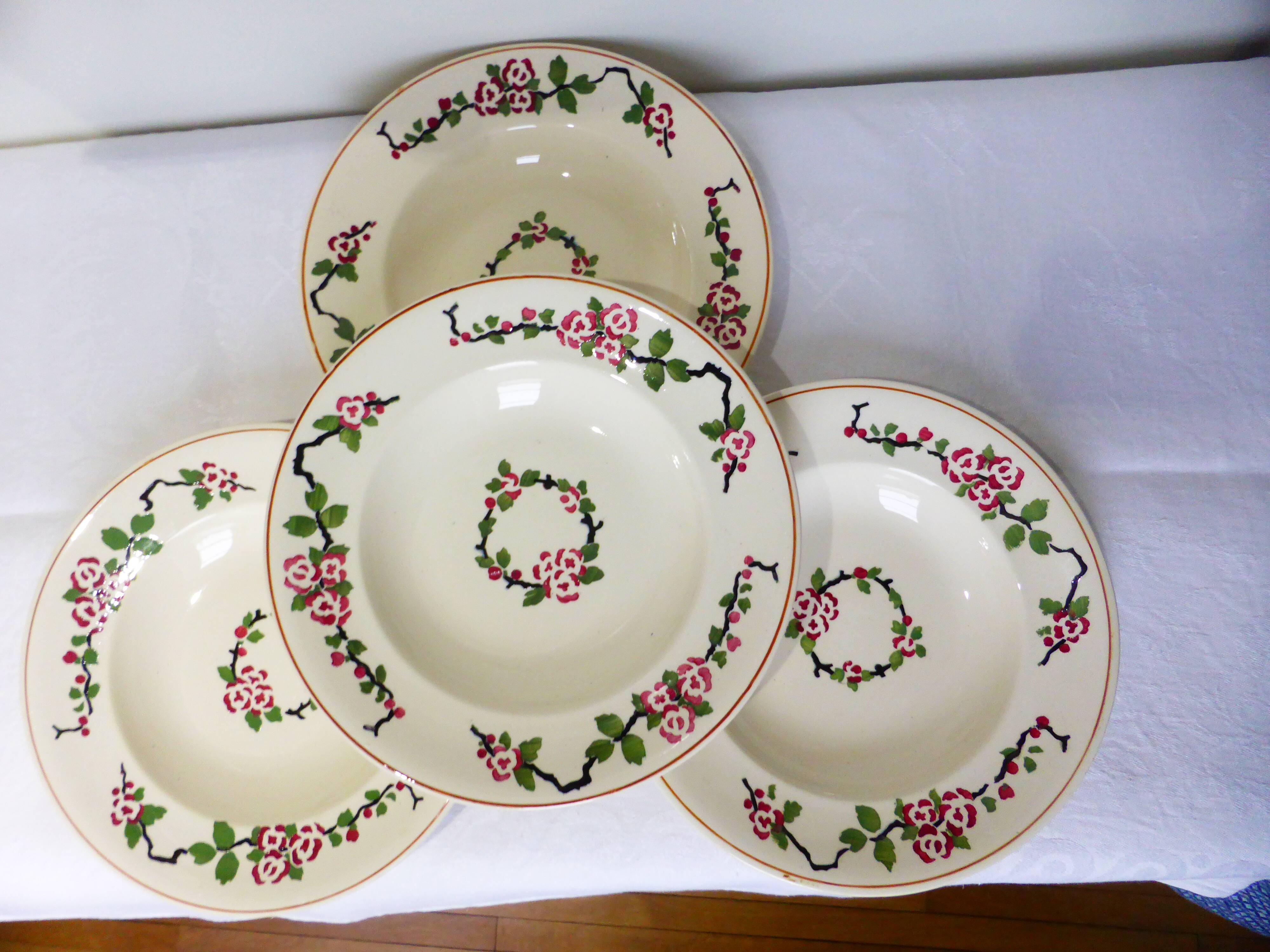 4 Longwy soup plates, Hawthorn pattern 211260
