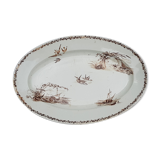 Large oval serving dish in Creil and Montereau earthenware Model Marine, iron earth