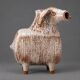 Ceramic sheep figure, sponge-glazed stoneware, Scandinavian mid-century.