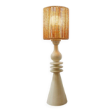 Vintage ceramic table lamp in sand color with a new rope lampshade