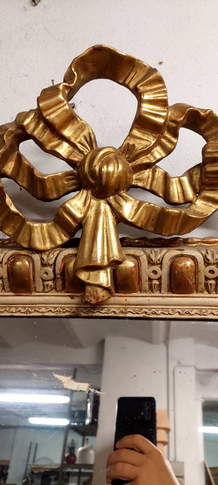 Antique gilded and lacquered mirror, original Napoleon III