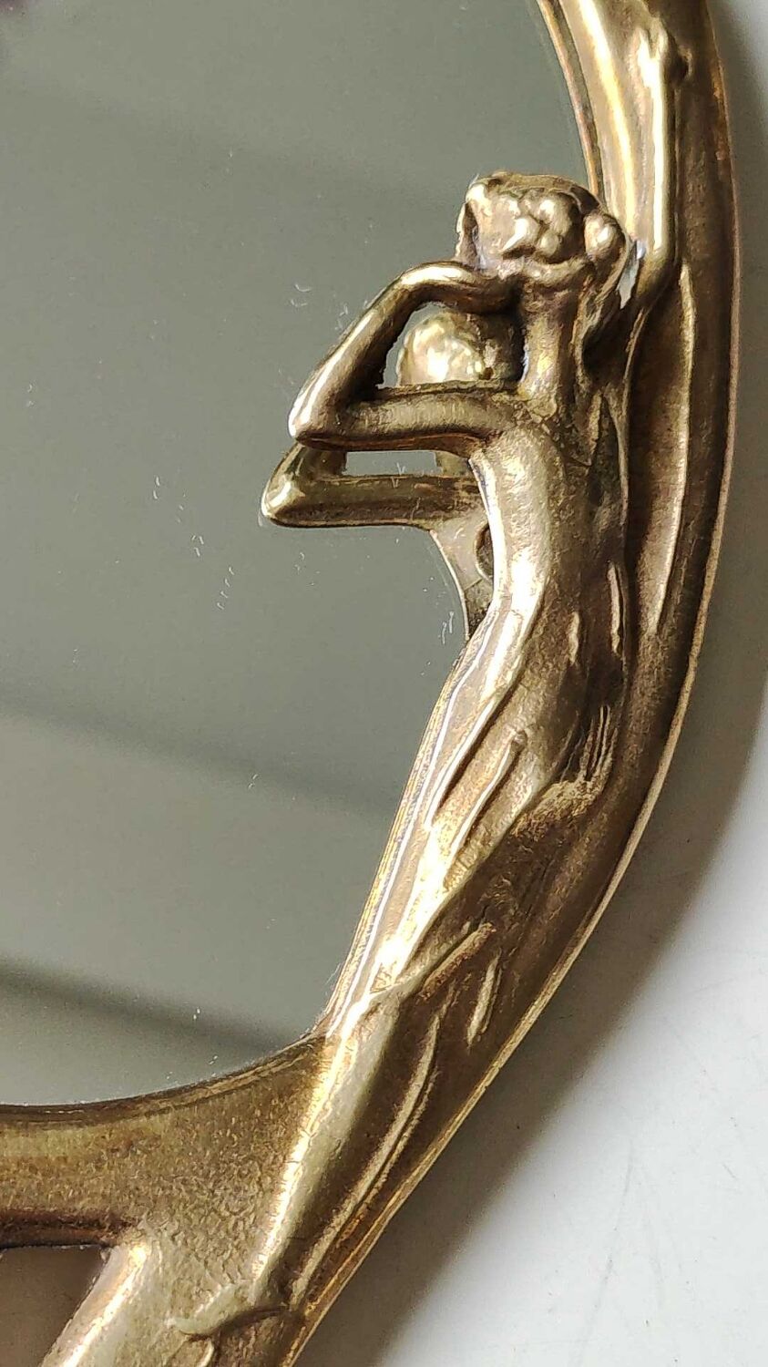 Miroir à main ovale en laiton