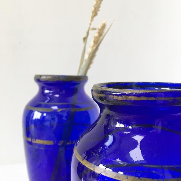 Apothecary bottle pharmacy early XX blue and gold