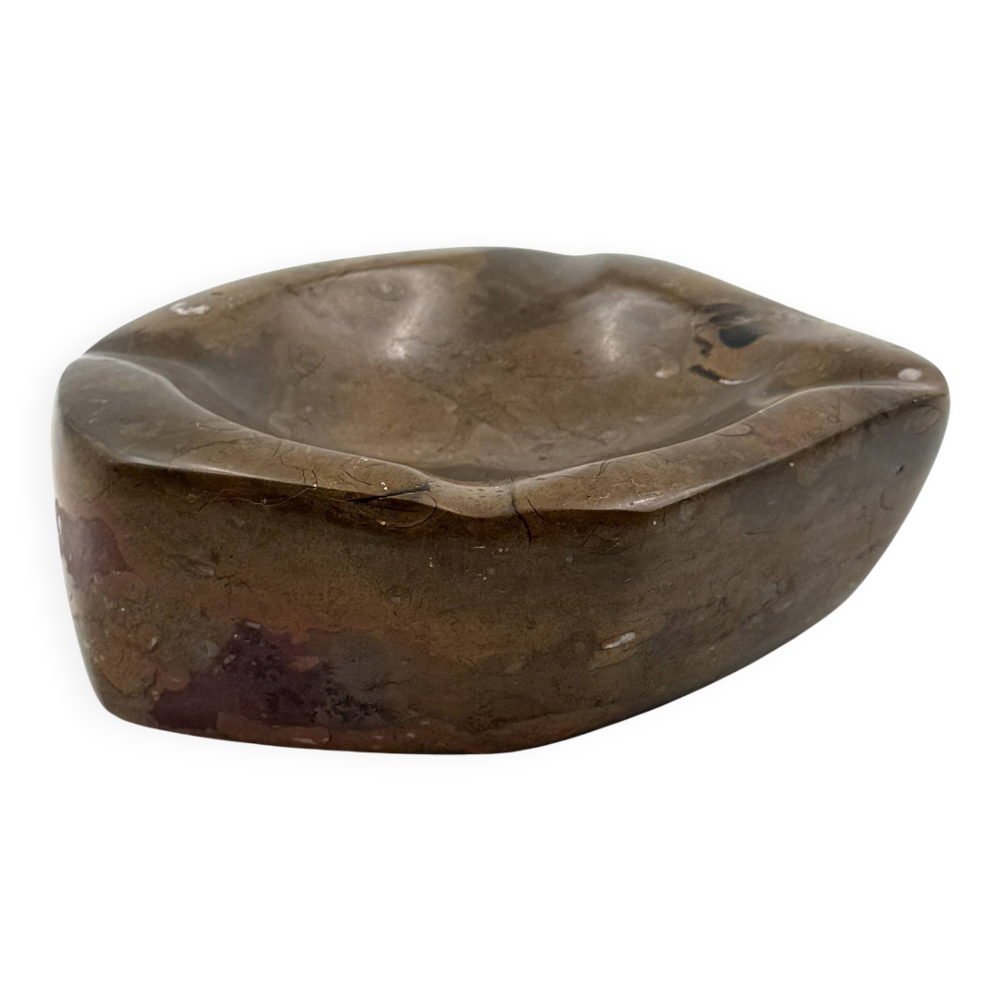 Luxury fossil brown marble ashtray bowl, France 1970s