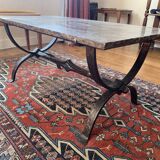 Table basse en pierre de lavé et fer forgé