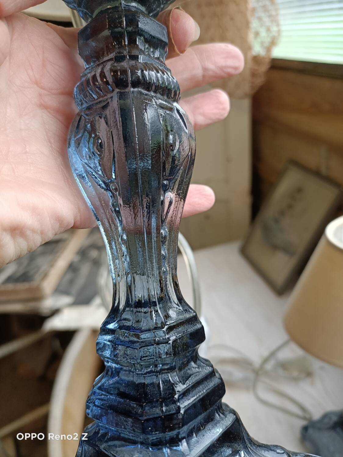 Paire de lampes en verre bleuté