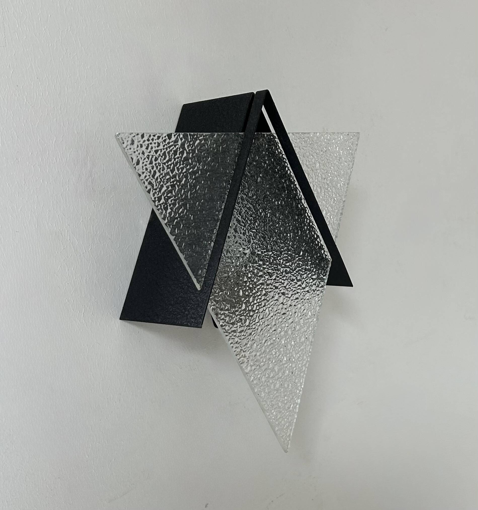 Vintage geometric wall lamp, black metal and glass, France 1950