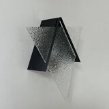 Vintage geometric wall lamp, black metal and glass, France 1950