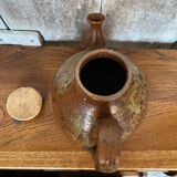 Ancienne théière en grès pyrite marron beige + bouchon liège vintage