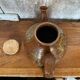 Antique brown beige pyrite stoneware teapot + vintage cork stopper