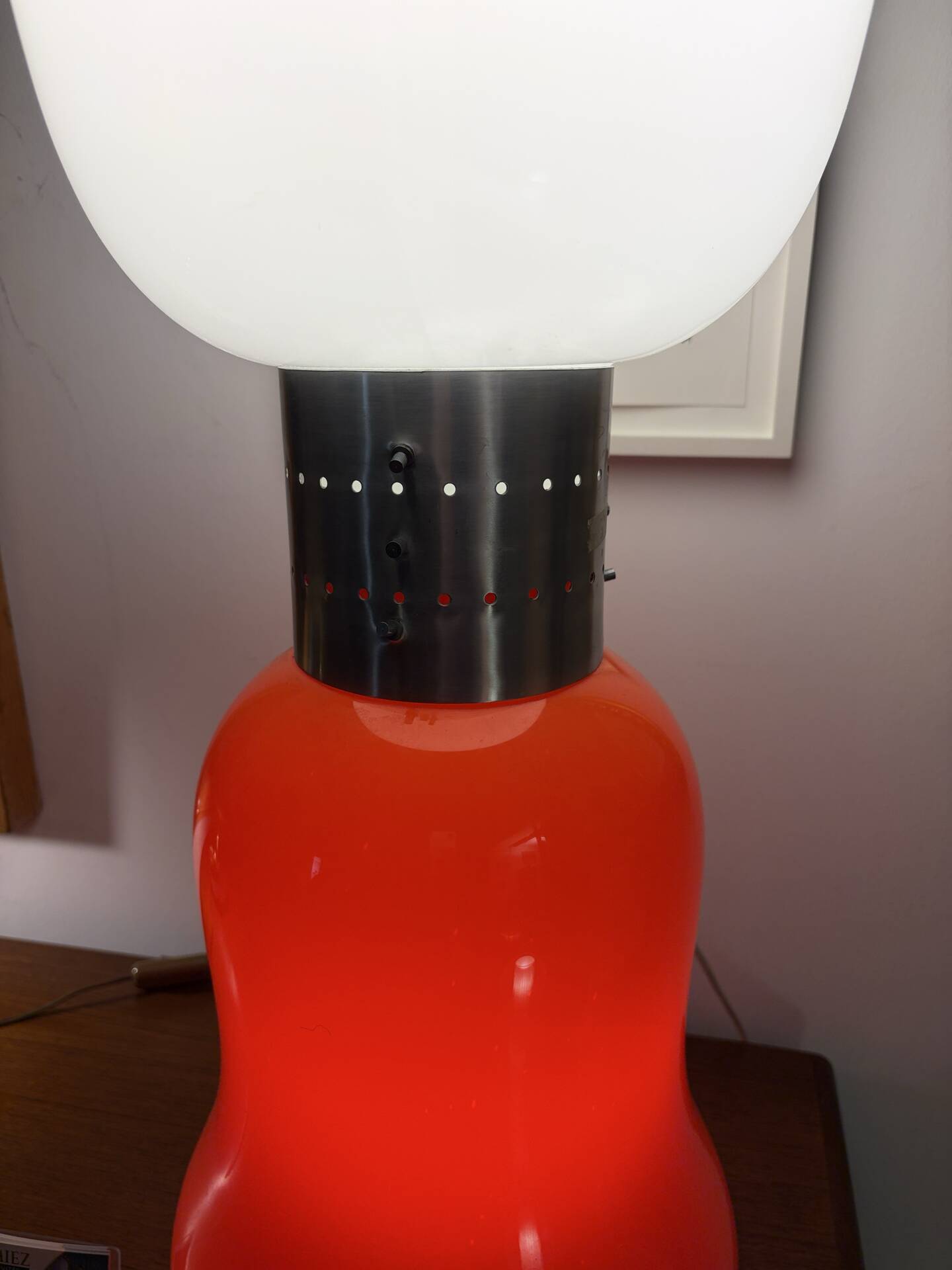Carlo Nason for Mazzega – Large red Murano glass lamp and opal.