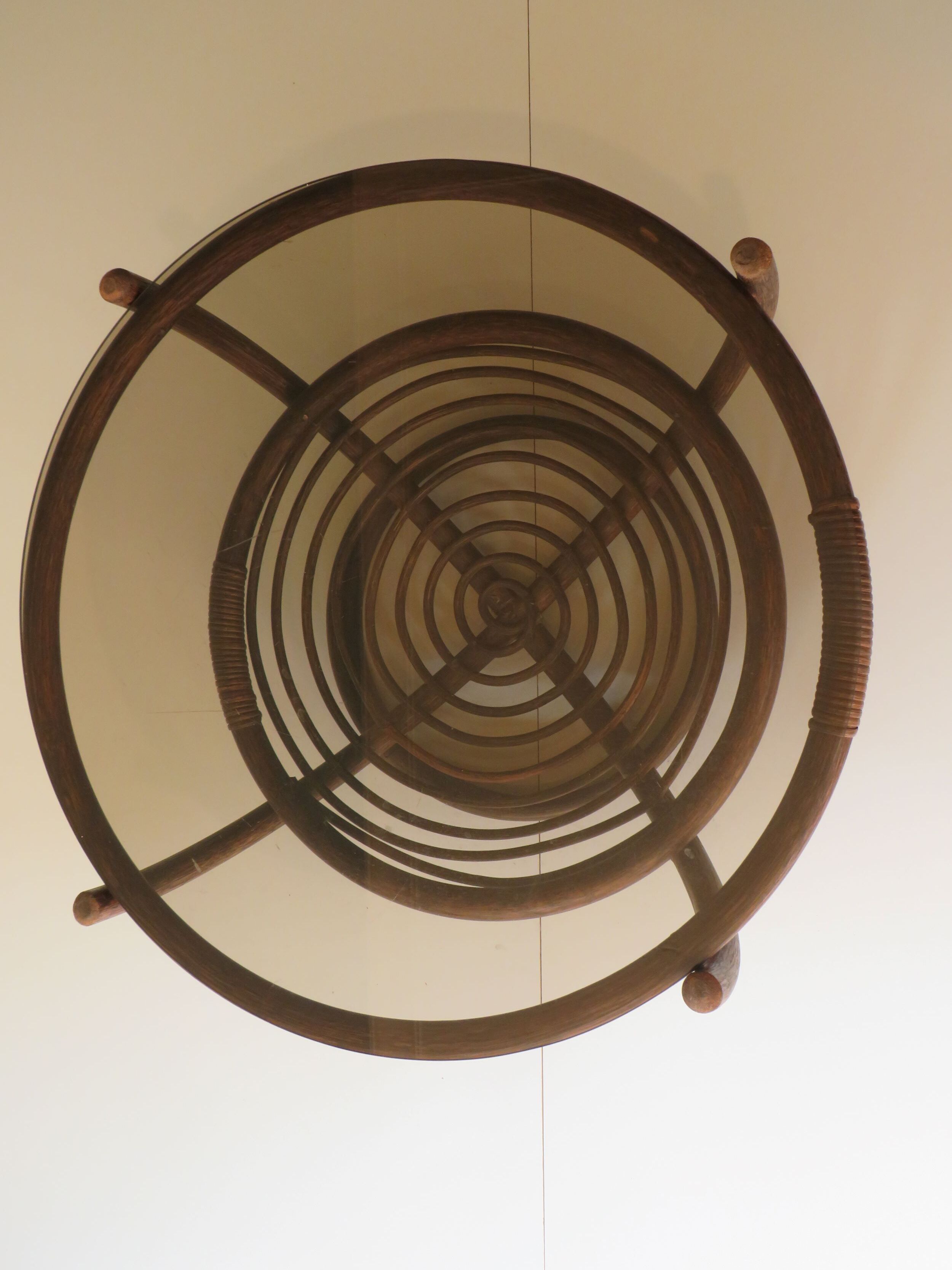 Round coffee table in bamboo, rattan, manou, Italy 1970