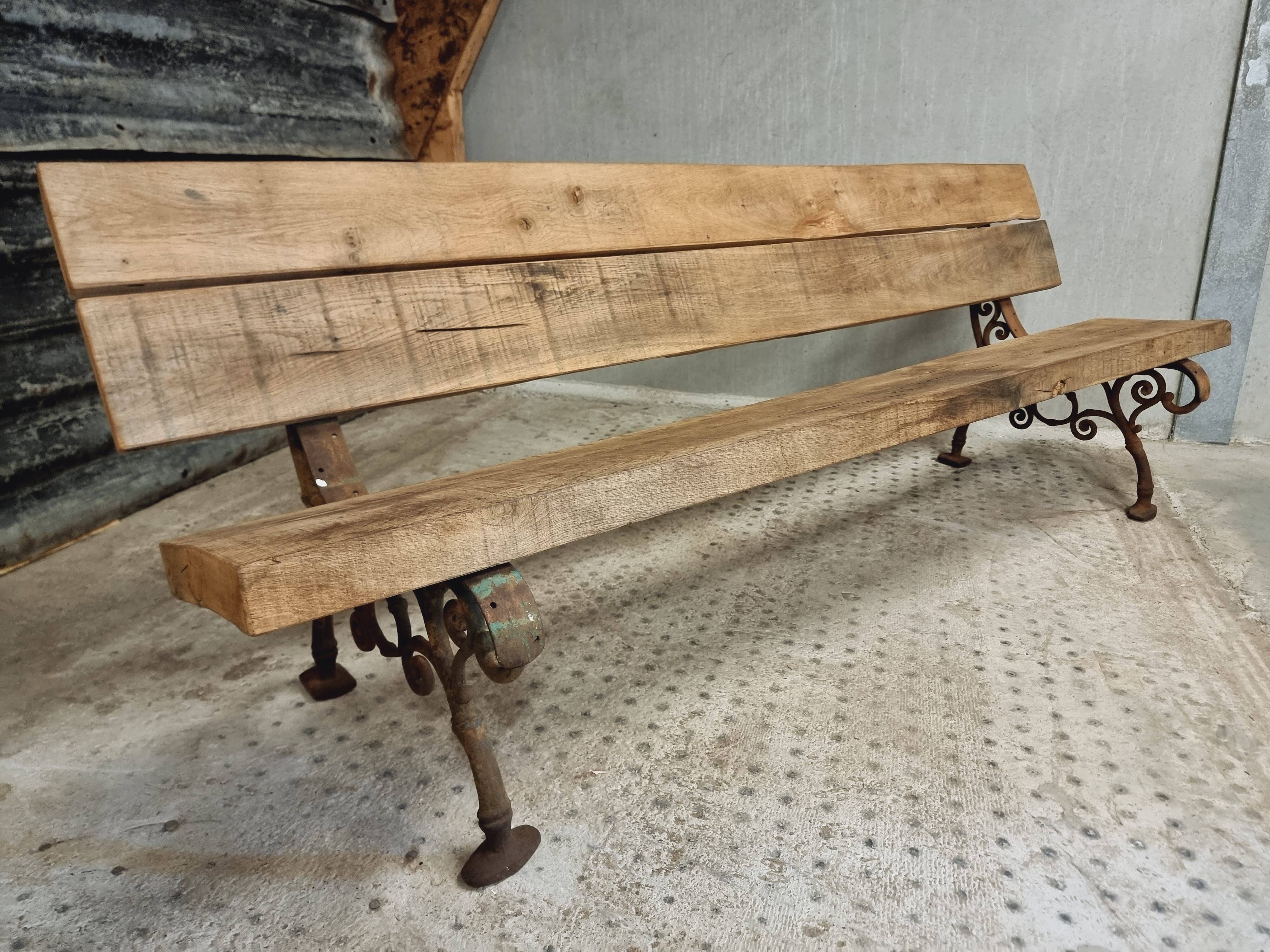 Antique garden bench French park bench oak with cast iron 218 cm
