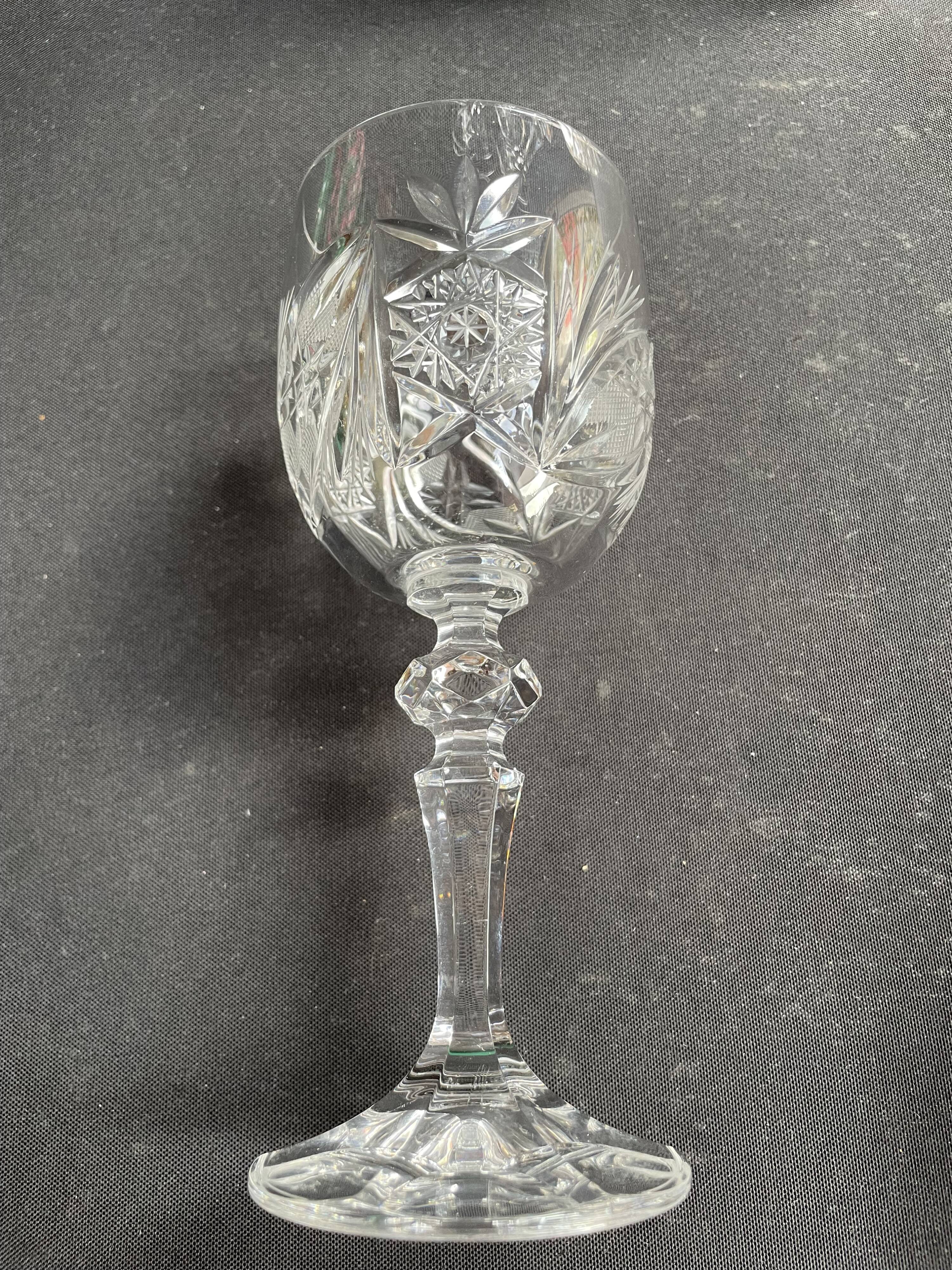 10 Bohemian cut crystal wine glasses