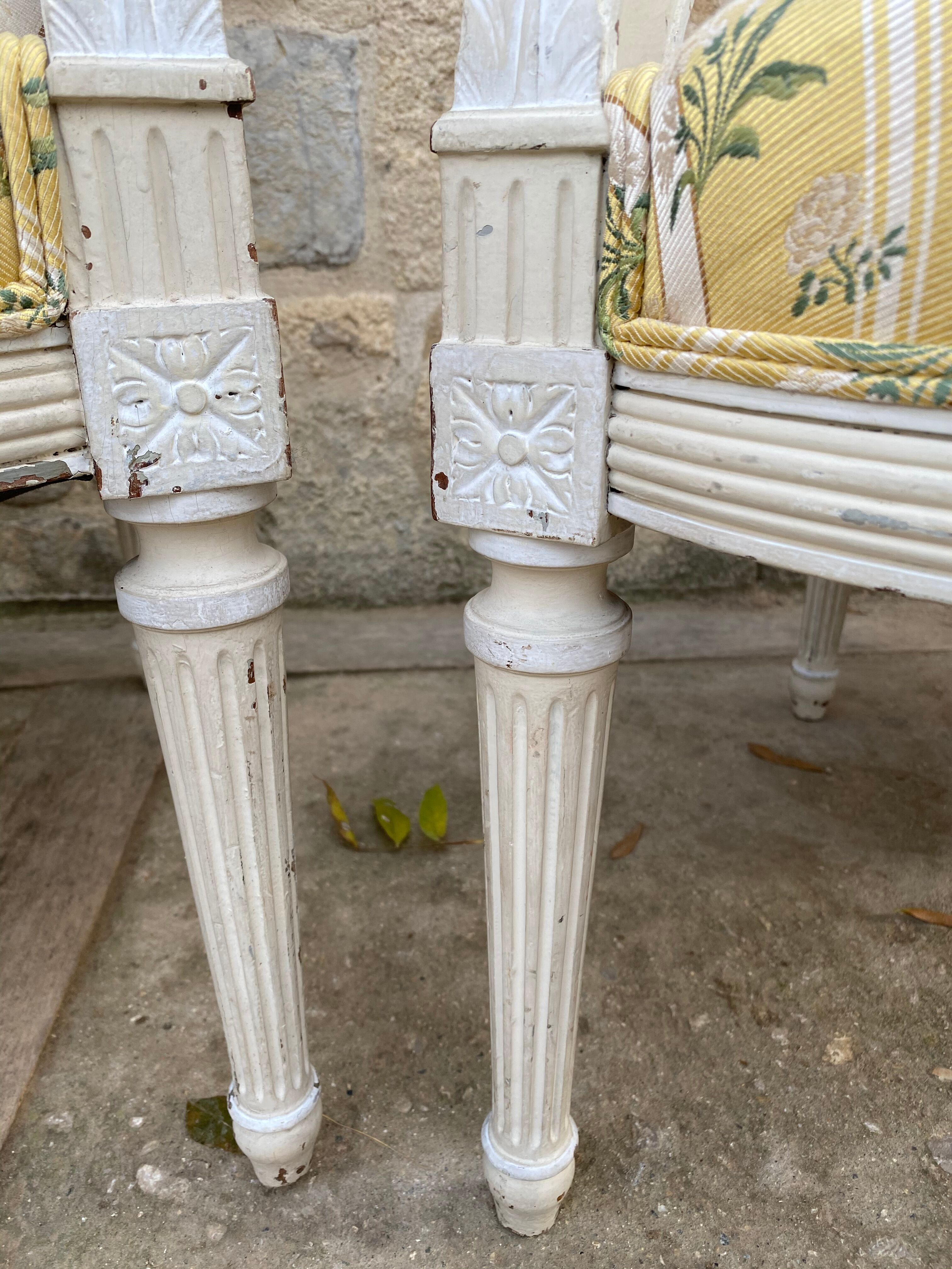Pair of chairs shepherdesses Louis XVI patinated wood
