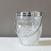 Seau à glace vintage en verre estampillé avec une anse en métal