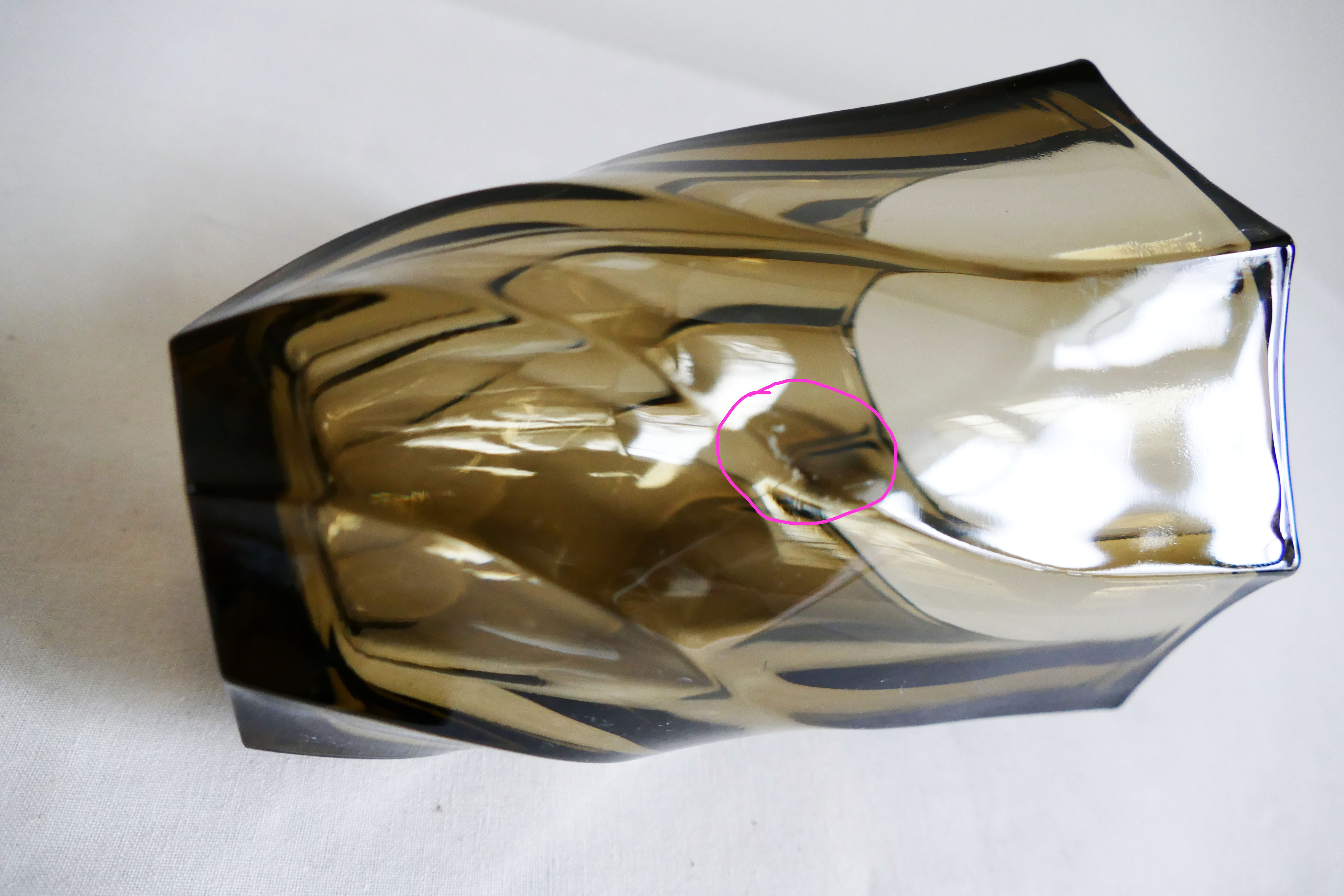 Small vintage geometric Luminarc vase in 1970s smoked glass