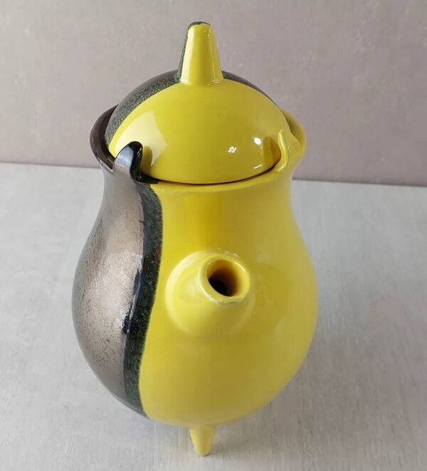 Ancienne cafetière / théière, céramique bicolore, Luc Lucchesi, de Vallauri