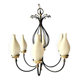 Vintage chandelier in black metal and brass - 6 branches