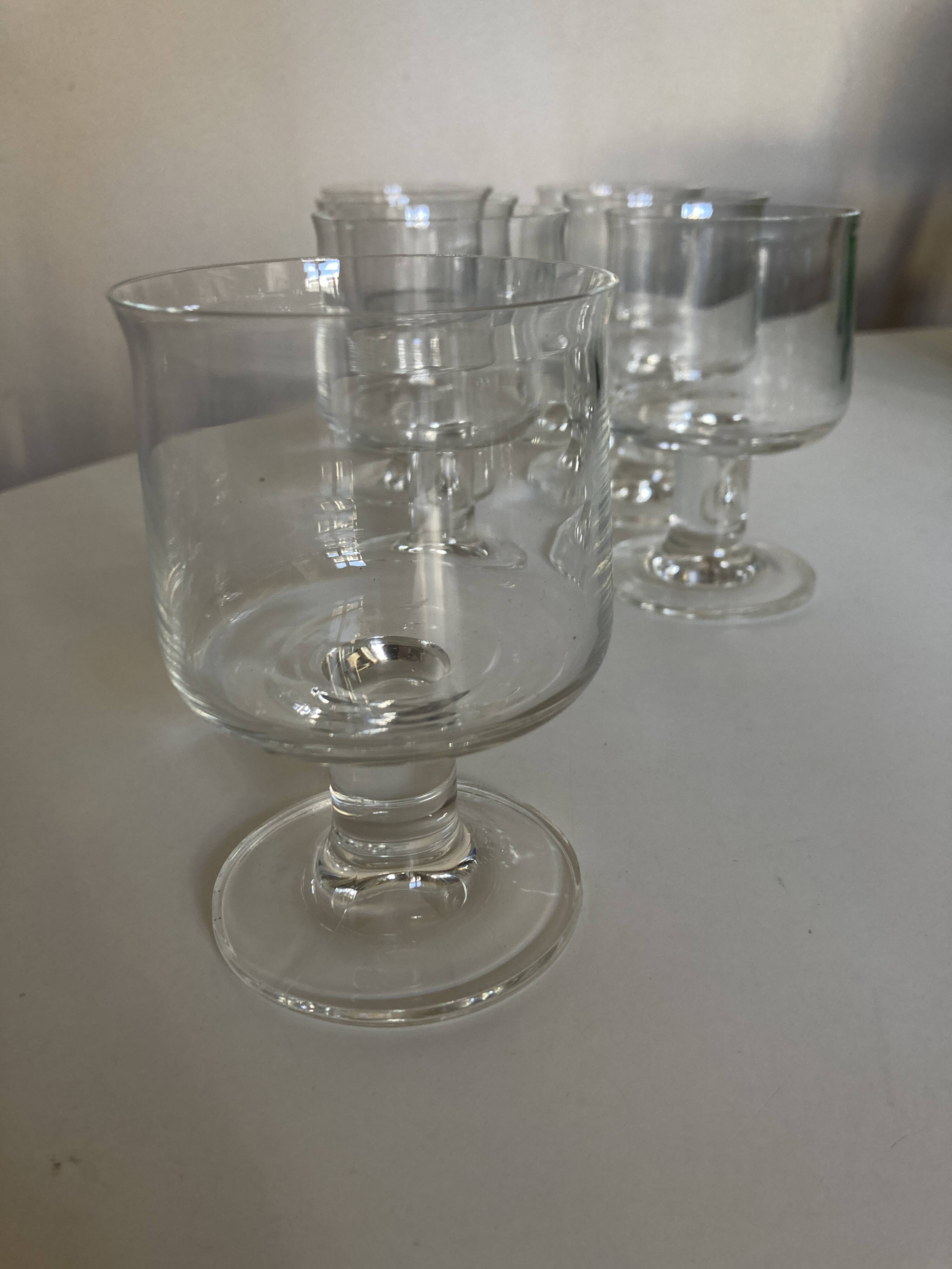 set of 7 Scandinavian crystal glasses ringing stemmed goblets 1970