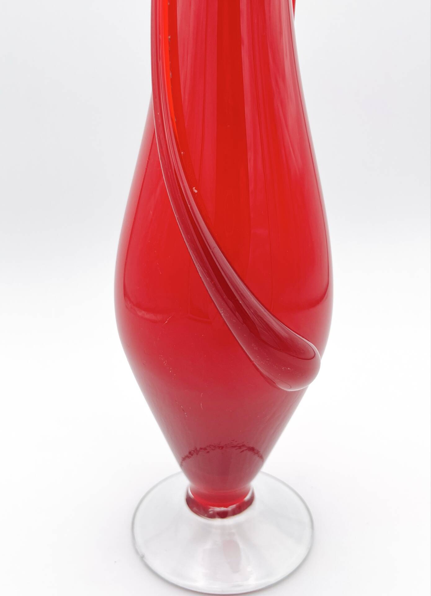 Tulip Vase Fratelli Toso Murano Red Crystal Ribbons 37.5cm