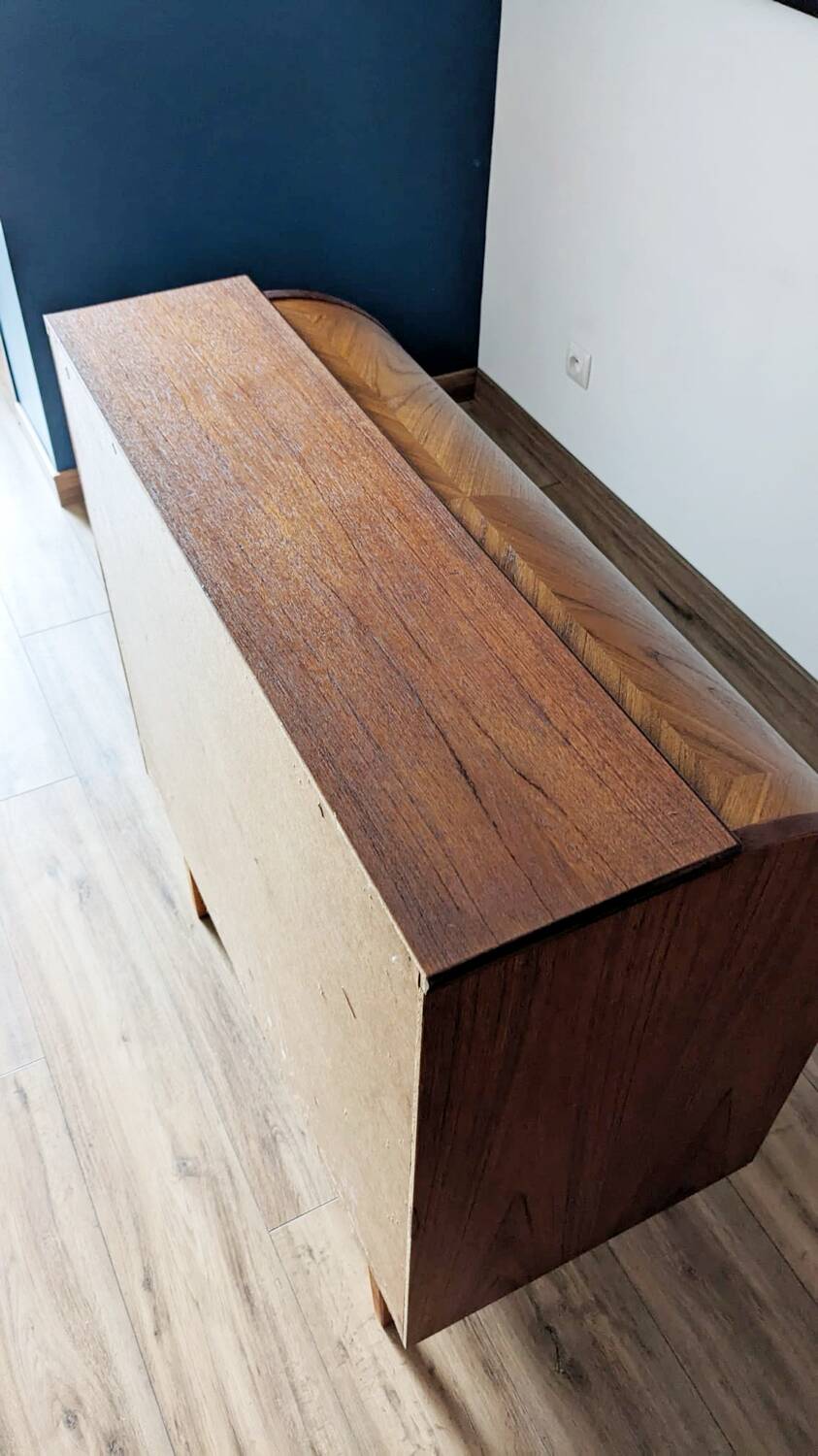 Bureau secrétaire à cylindre teck midcentury
