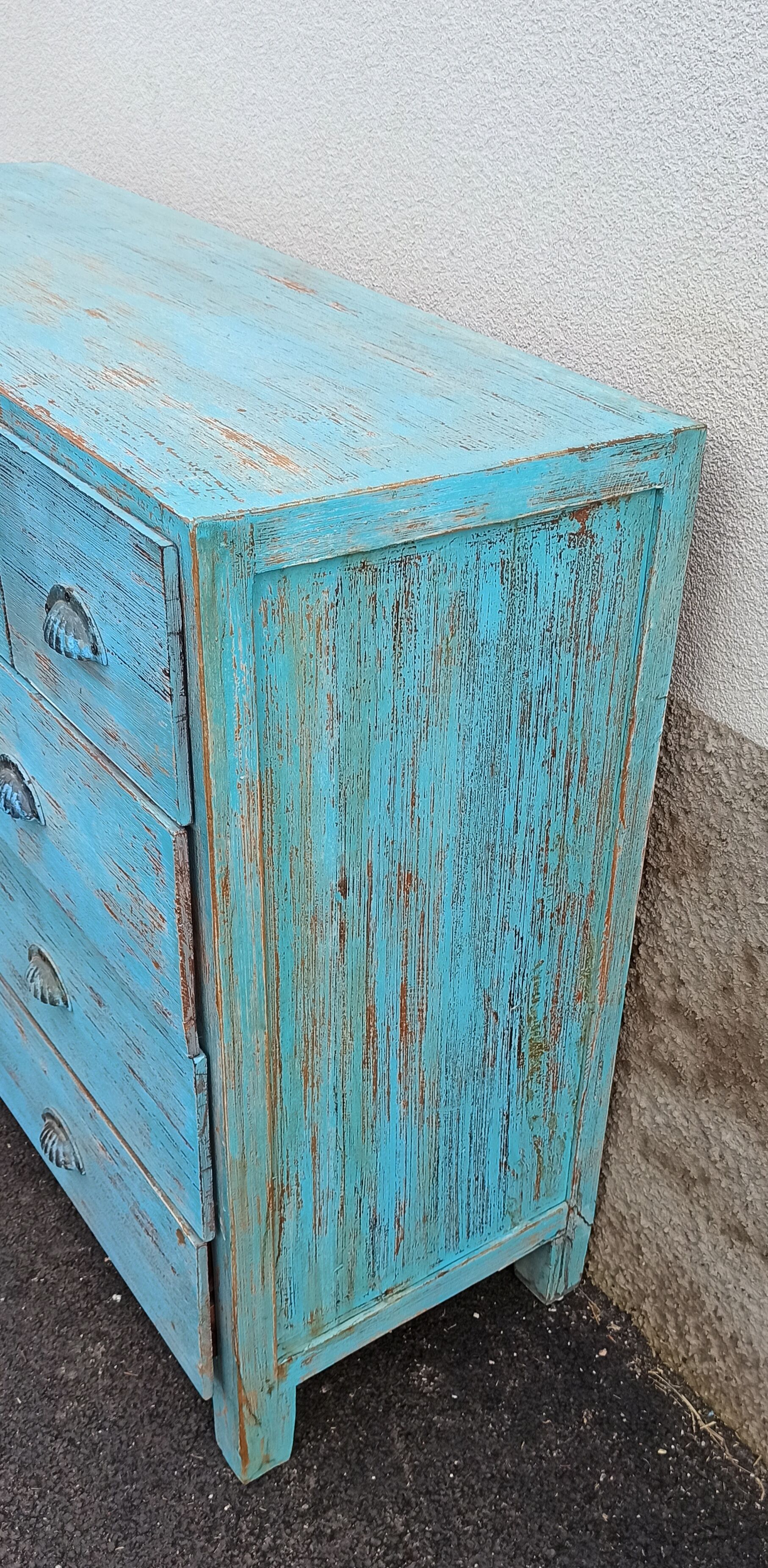 Blue wooden dresser with drawers