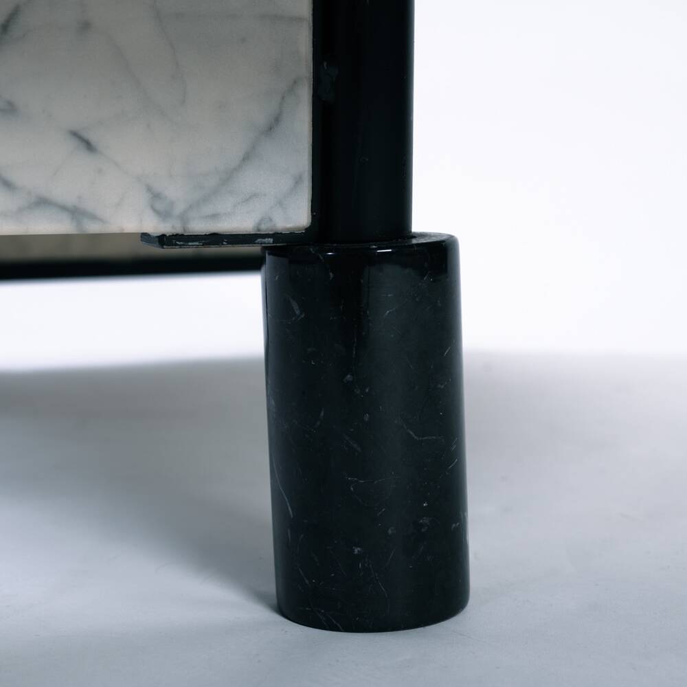 Table basse réglable en marbre noir et blanc italien, années 1980