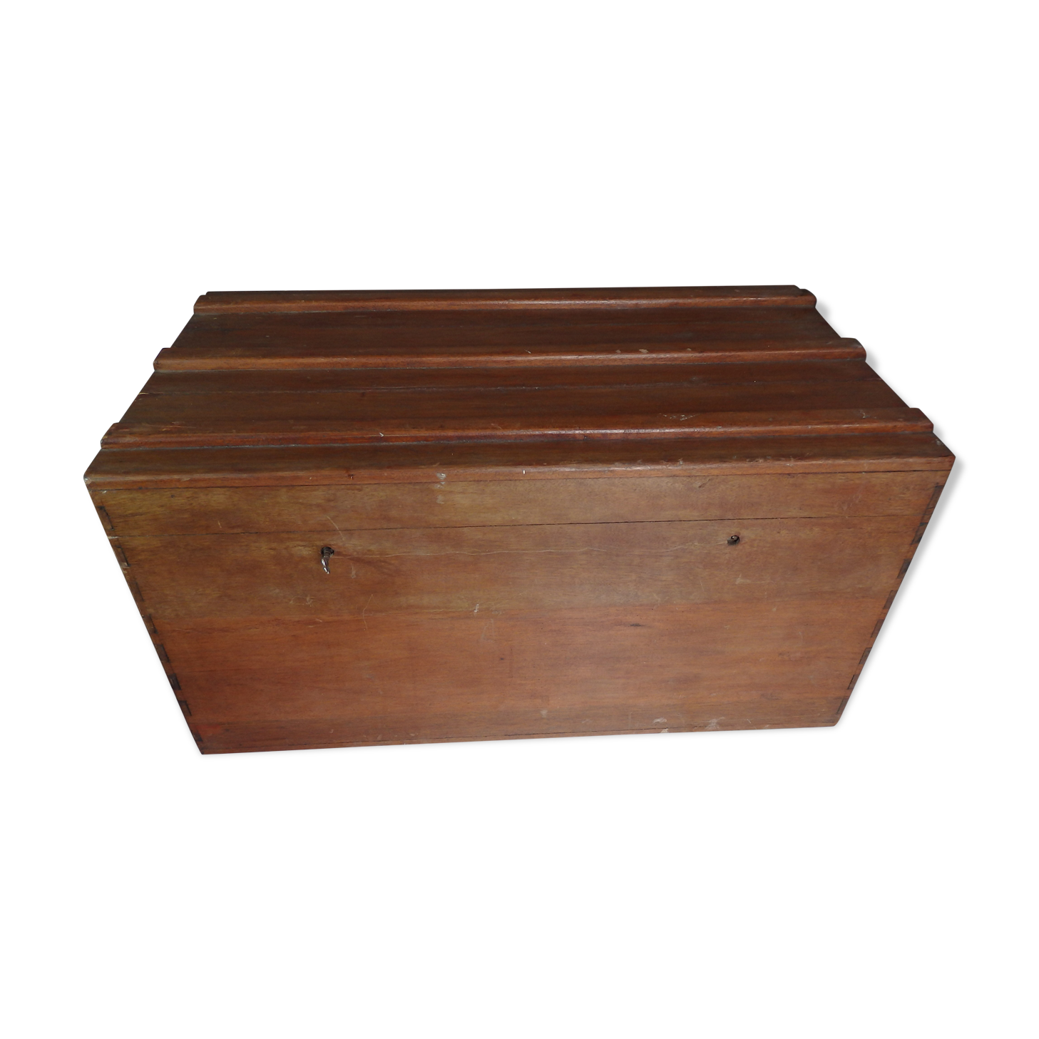 Old military travel trunk with oak key and label
