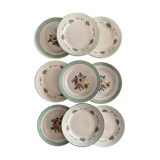 9 old dessert plates flowered in green.