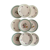 9 old dessert plates flowered in green.