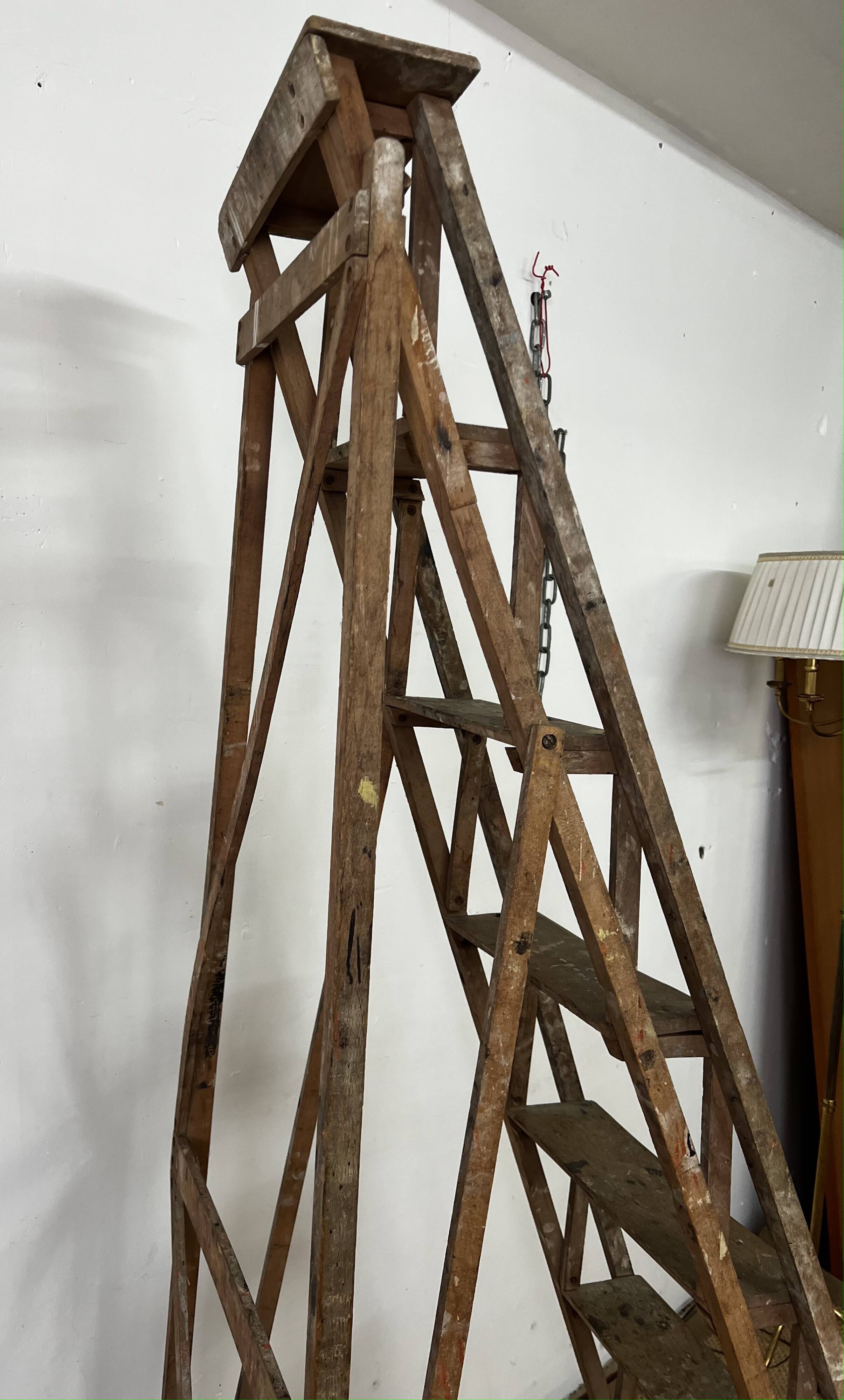 Large vintage wooden stepladder