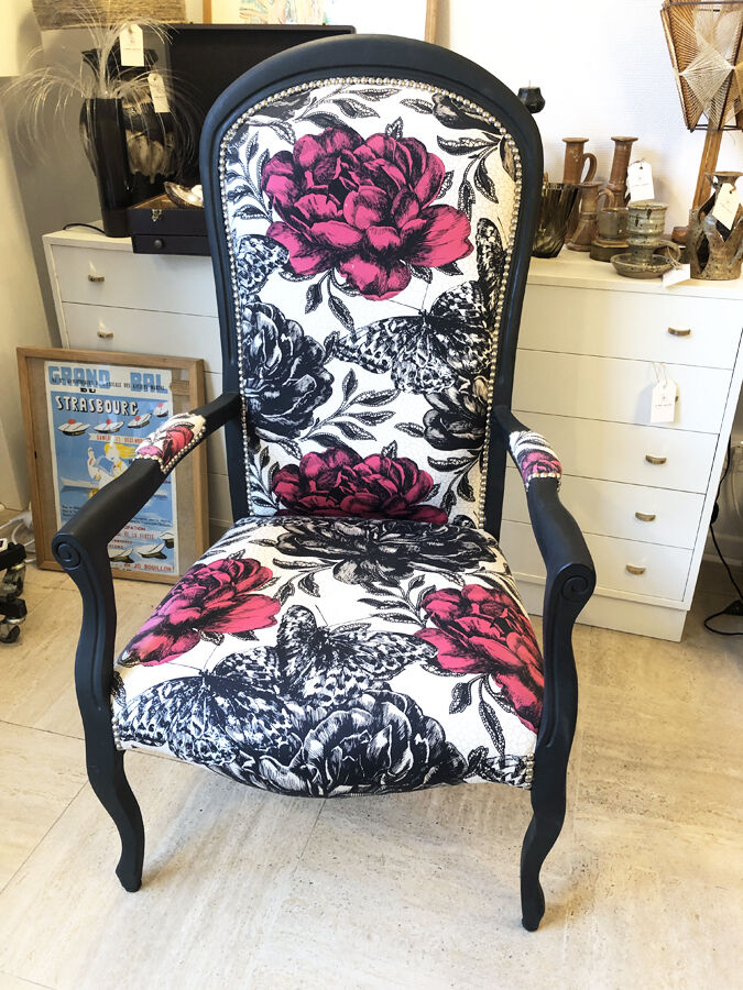Black Voltaire armchair restyled, 1950