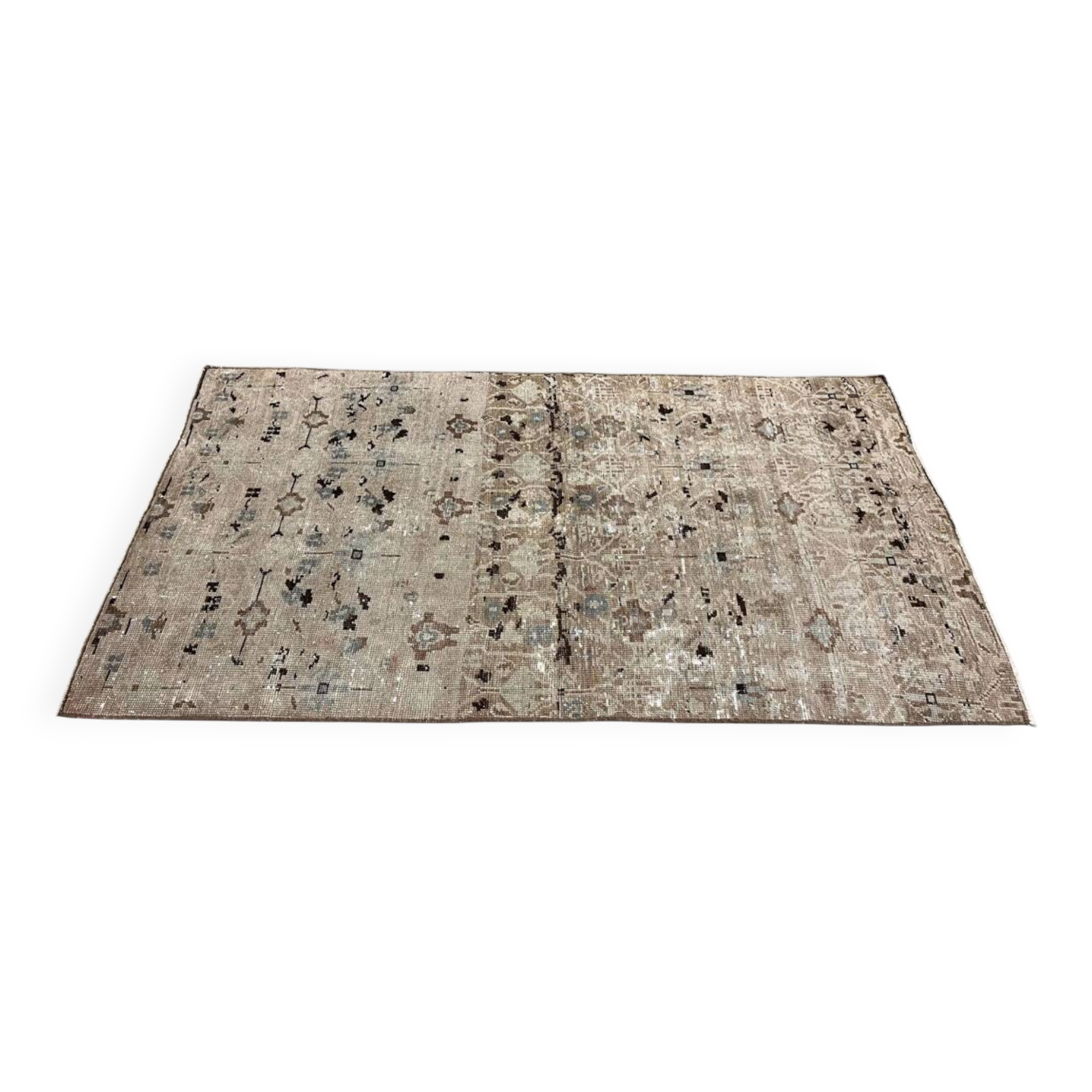 Antique Unique Aztec Design Muted Turkish Old Rug