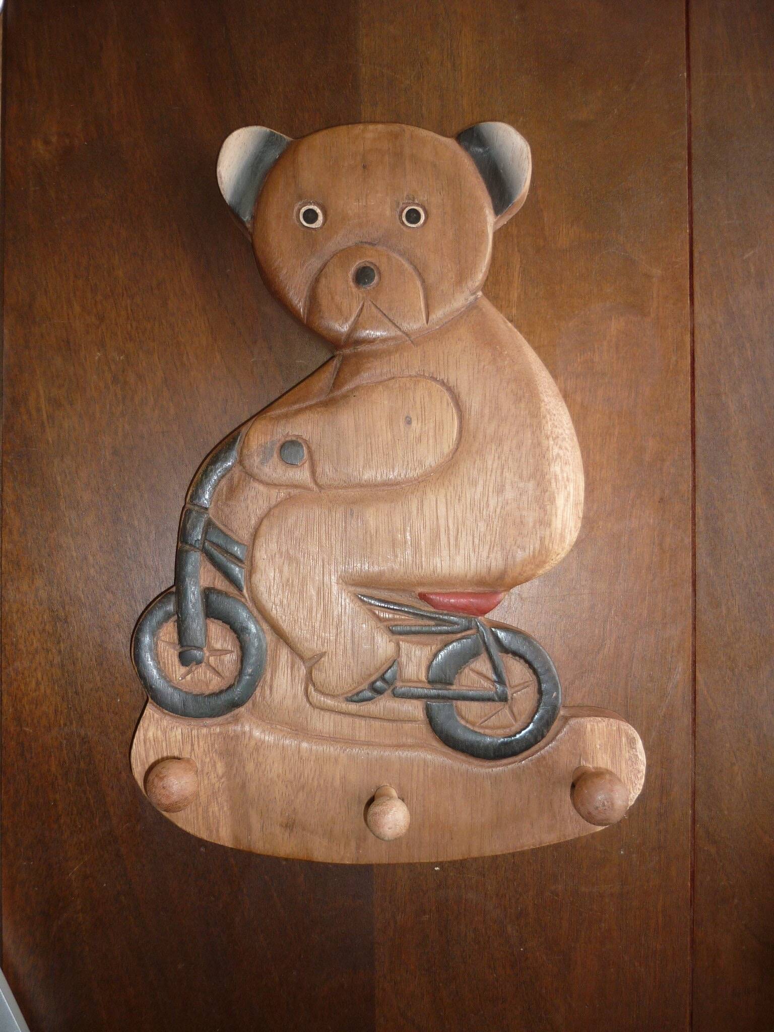 Vintage wooden bicycle bear coat rack