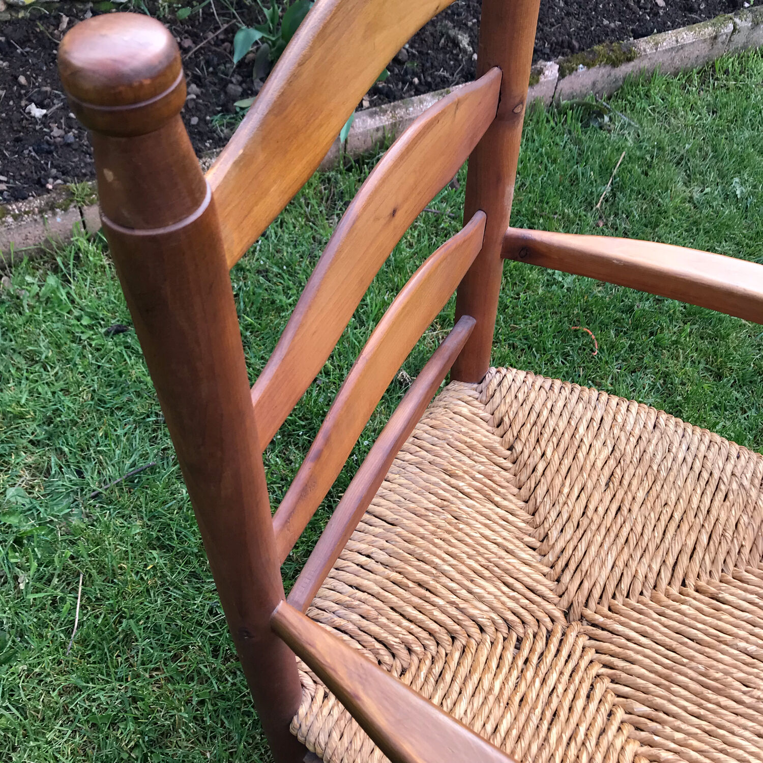 Fauteuil vintage orme et paille