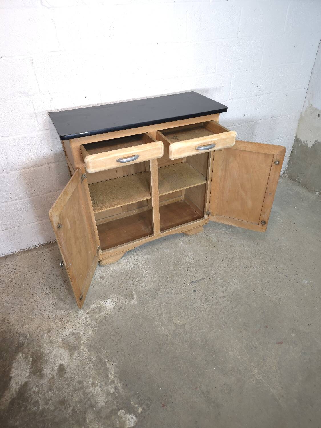 Small kitchen cabinet / small Mado sideboard in raw wood, 1950
