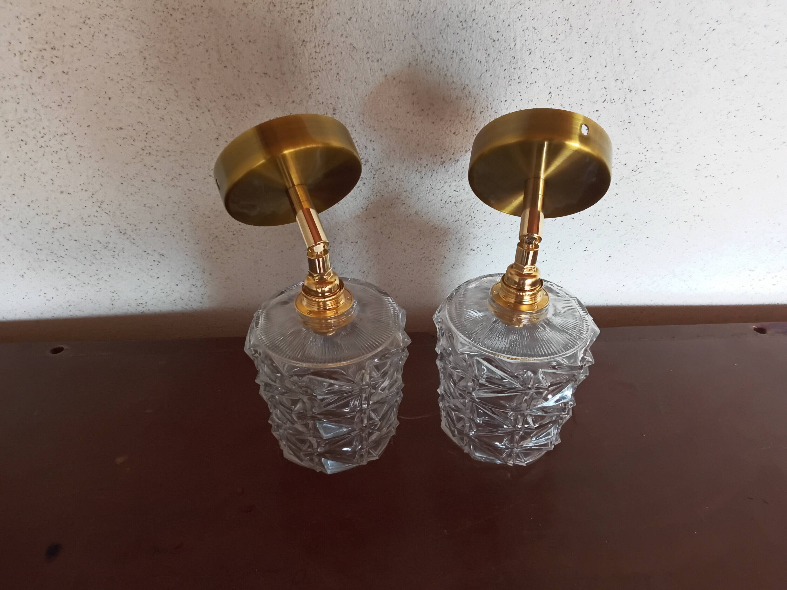 Pair of vintage molded glass wall sconces